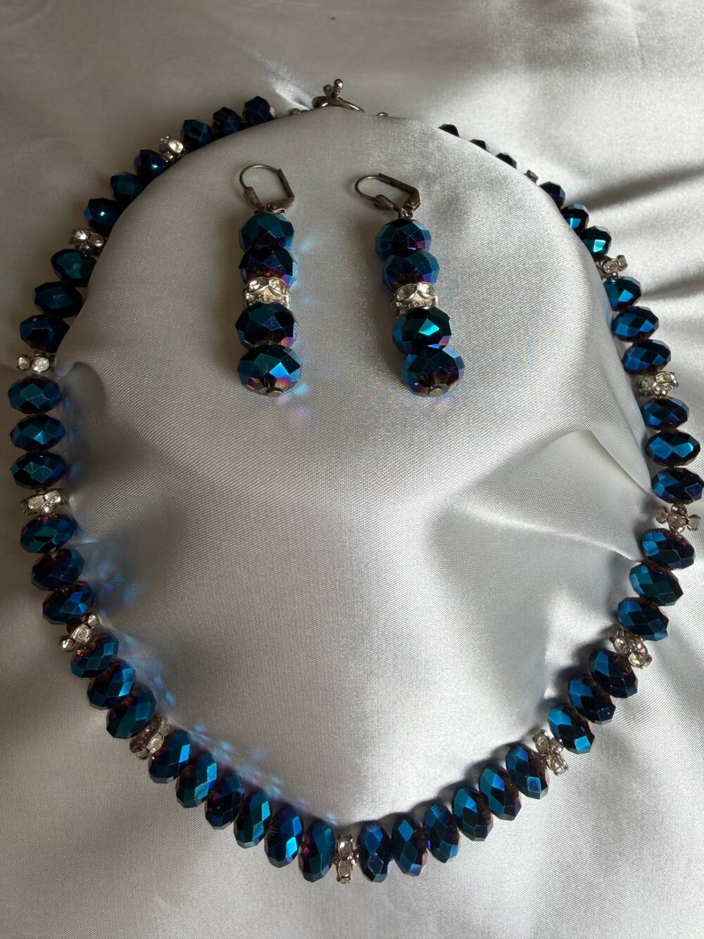 Handmade Blue Crystal Necklace & Earring Set